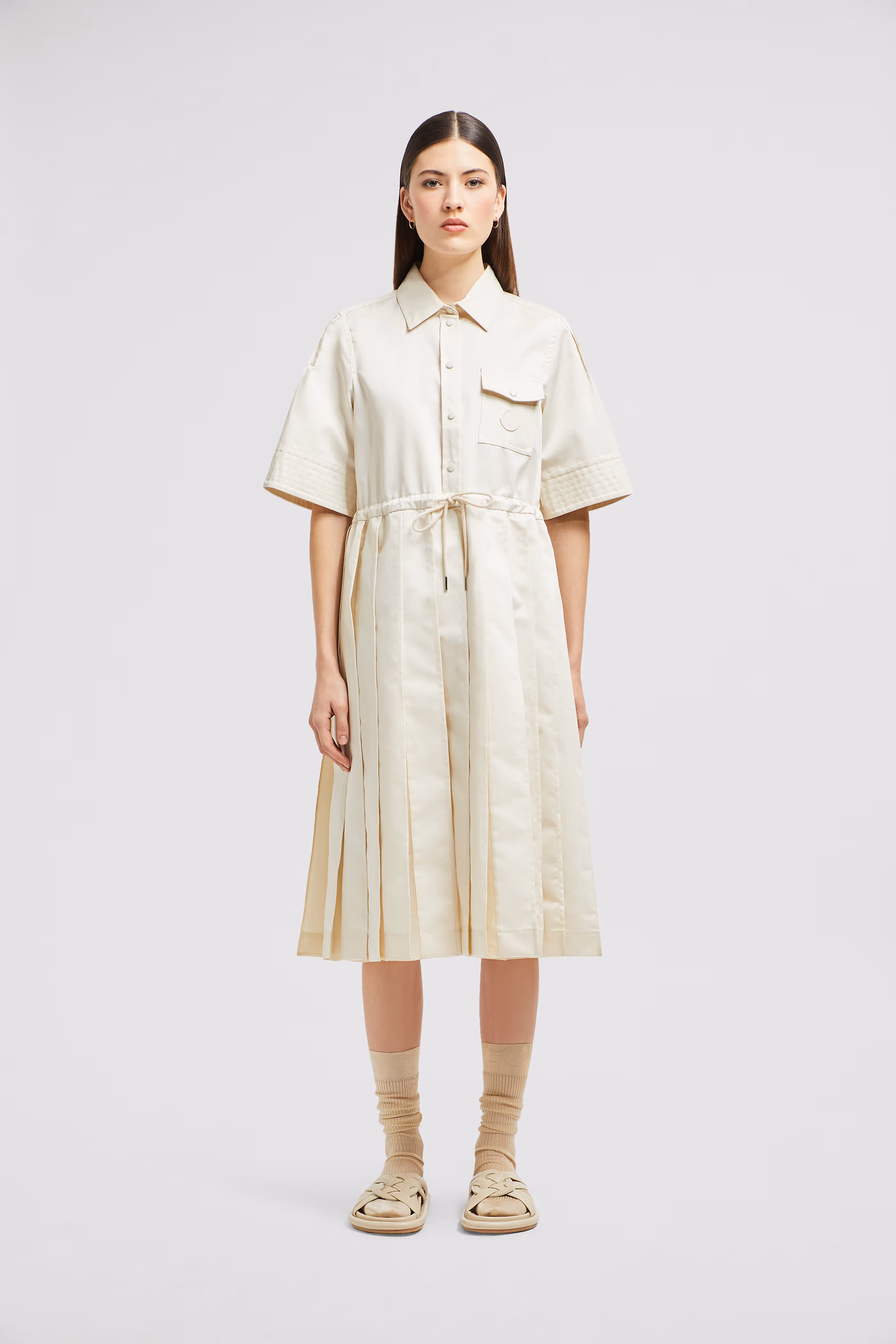 Cotton & Silk Midi Shirt Dress Women White Ivory Moncler 3
